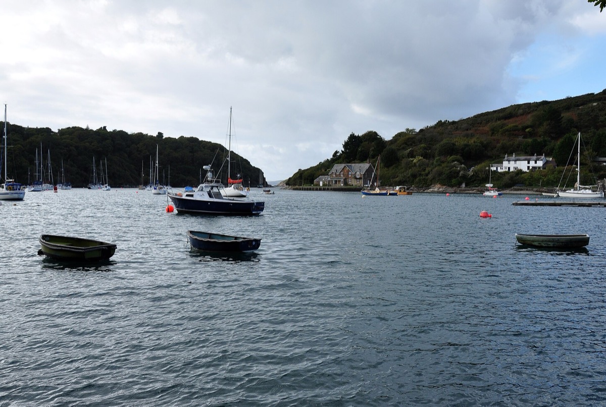 Boats moored on Yealm Pool in the Yealm Estuary