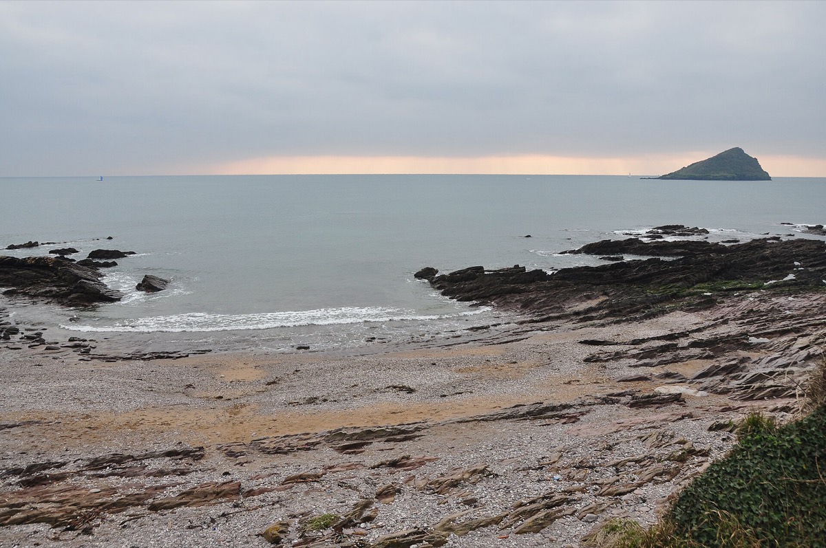 The beach near Wembury Point, with the Mewstone offshore